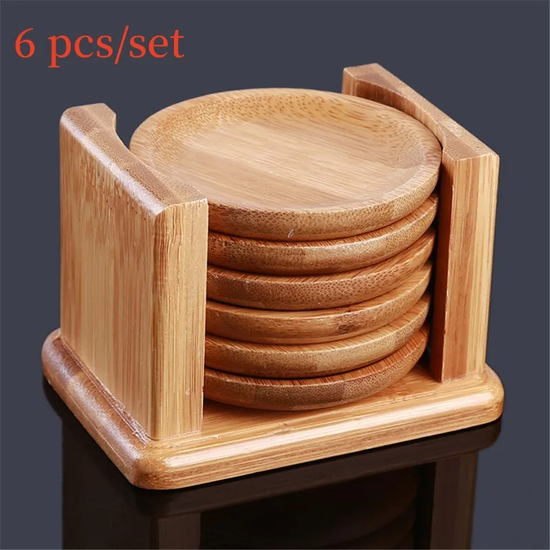 6PCS Round Shape Bamboo Coaste - огляд і ціна Marble Coaster Set
