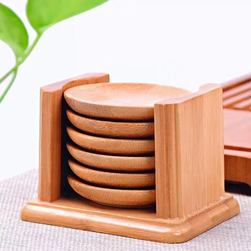 6PCS Round Shape Bamboo Coaste - огляд і ціна Marble Coaster Set