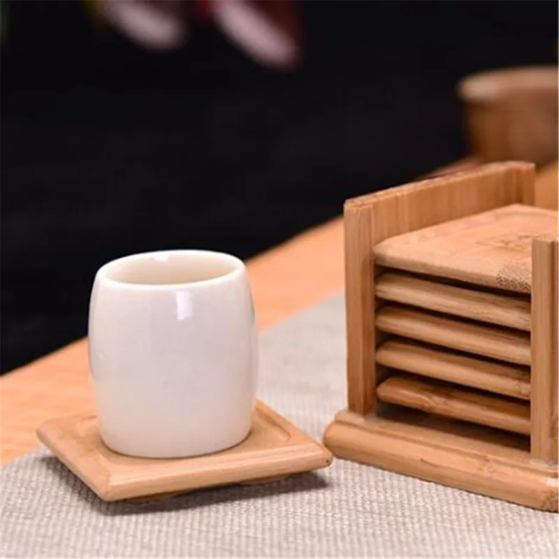 6PCS Round Shape Bamboo Coaste - огляд і ціна Marble Coaster Set