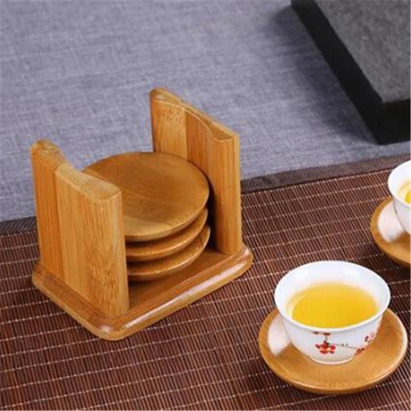 6PCS Round Shape Bamboo Coaste - огляд і ціна Marble Coaster Set