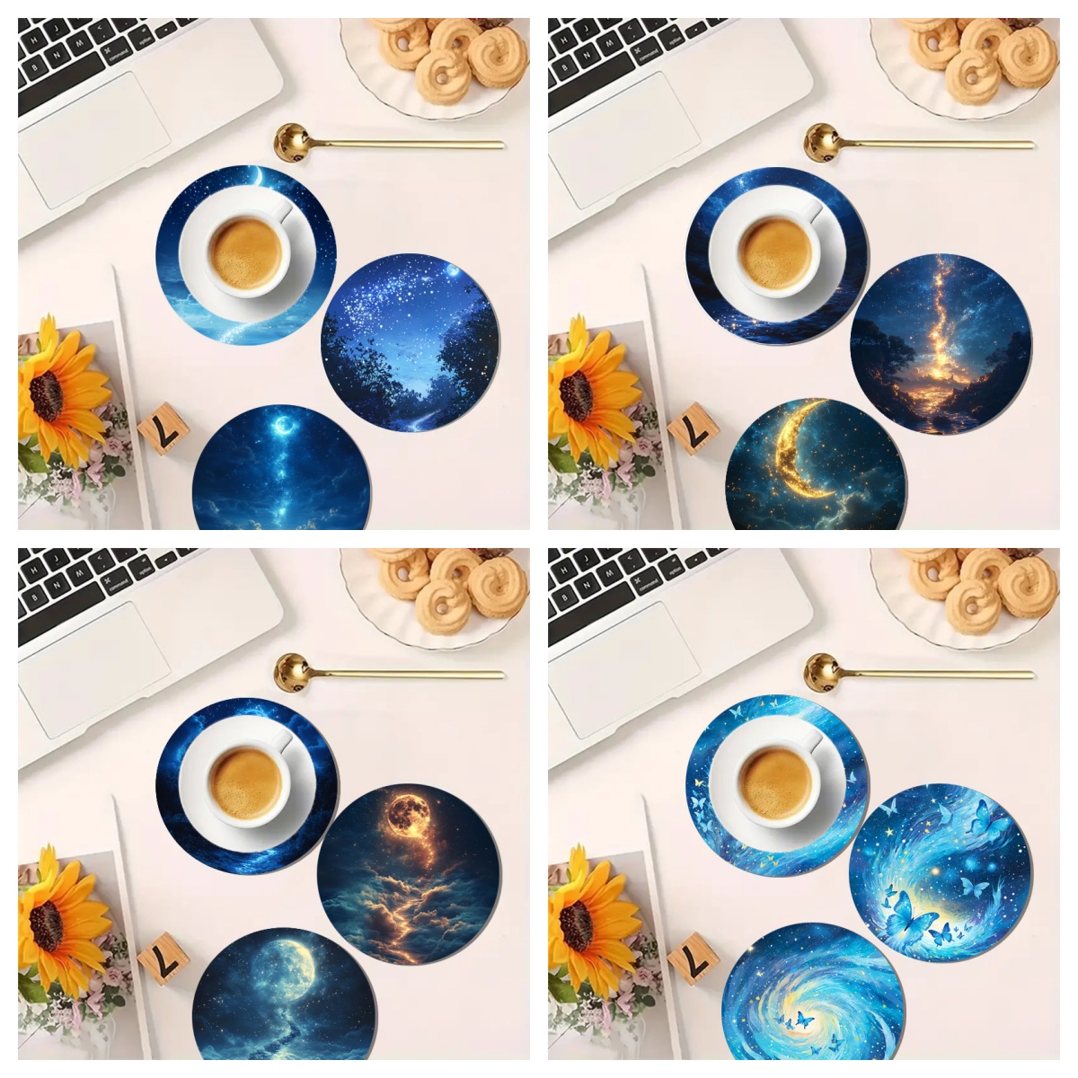 4-Piece Set of Colorful Starry - огляд і ціна Marble Coaster Set