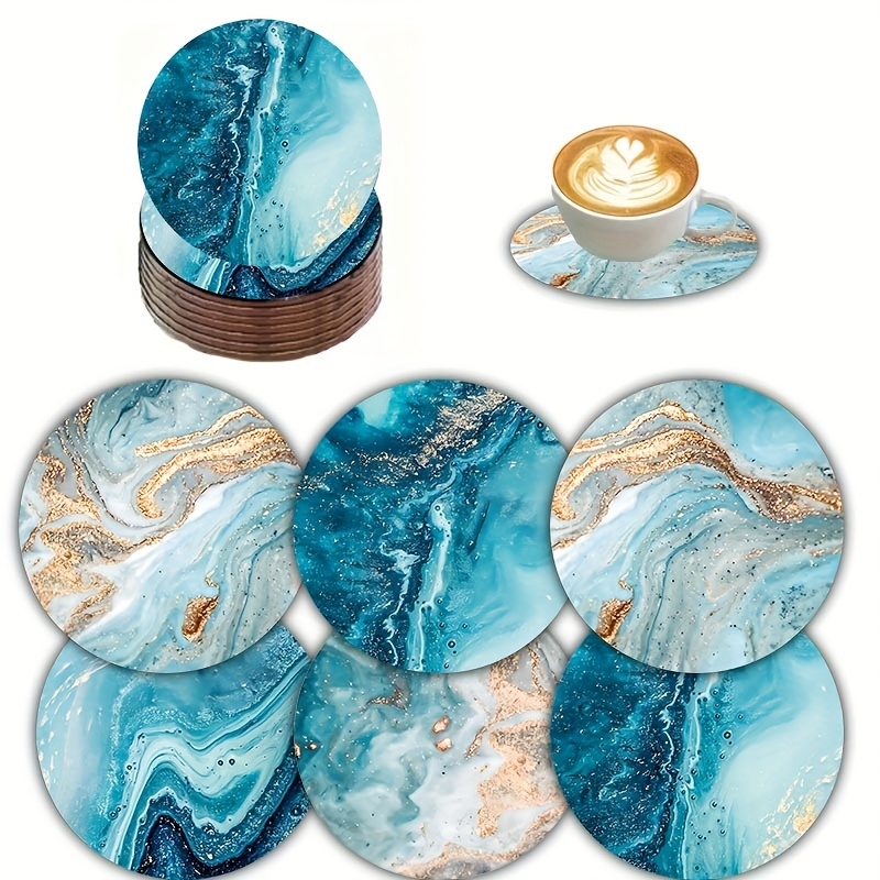 2D Flat 6pcs Blue Ocean Round  - огляд і ціна Marble Coaster Set