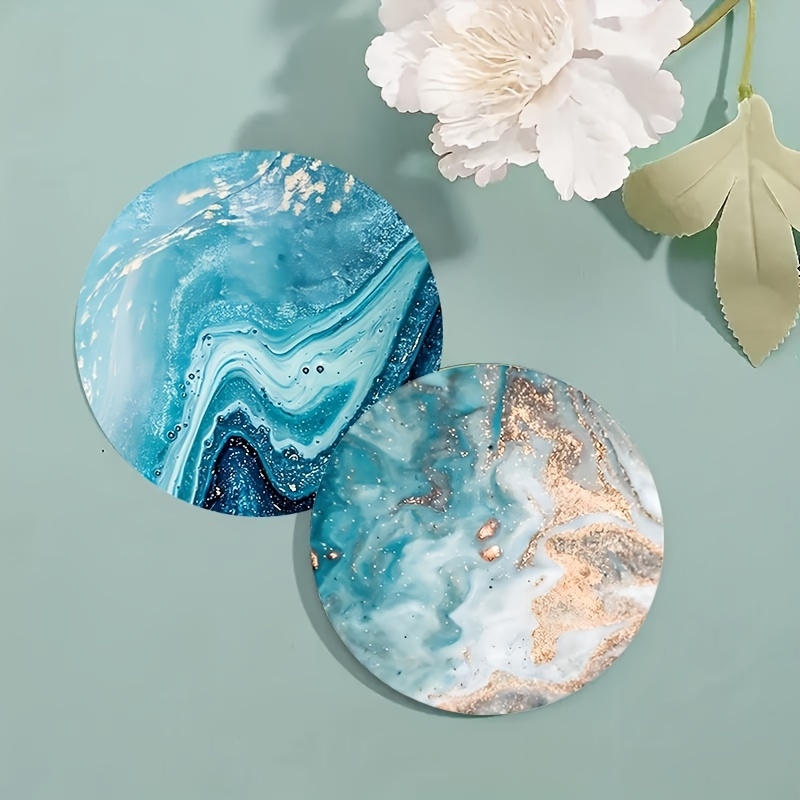 2D Flat 6pcs Blue Ocean Round  - огляд і ціна Marble Coaster Set