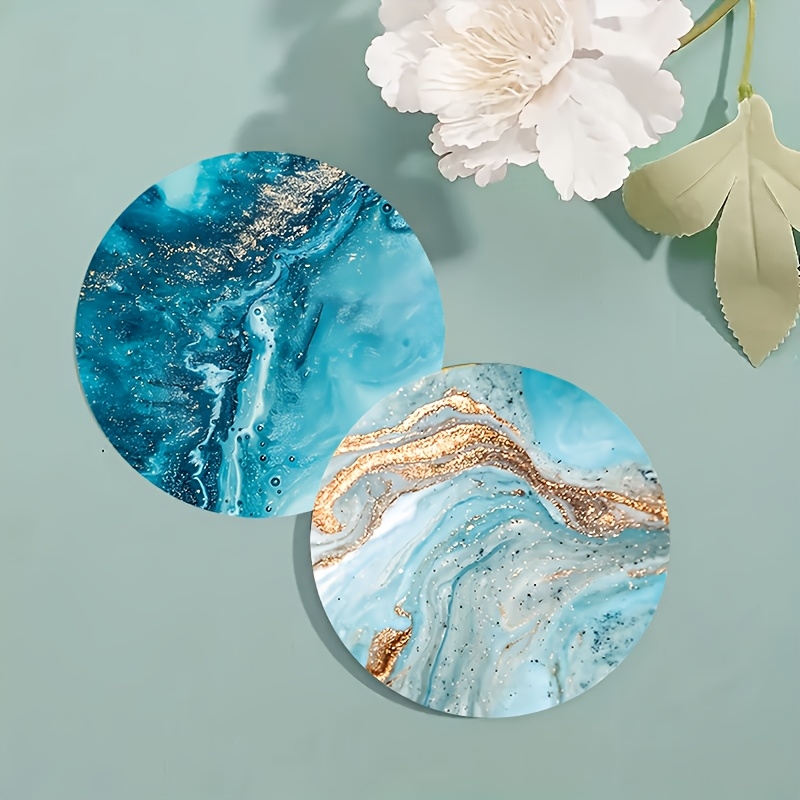 2D Flat 6pcs Blue Ocean Round  - огляд і ціна Marble Coaster Set