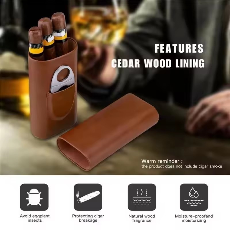 Leather Cigar Case 3 Finger Po - огляд і ціна Premium Cigar Case